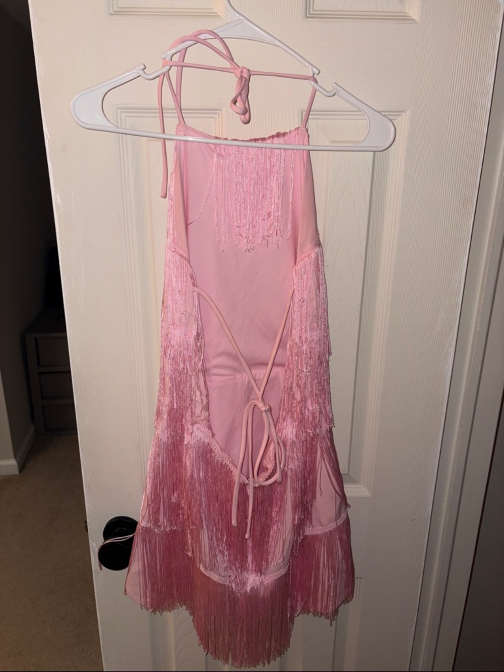 Pink Fringe Halter Dress - Picture 2 of 3
